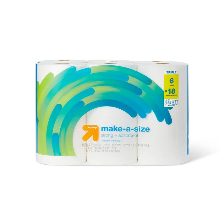 Make-A-Size Paper Towels - 6 Triple Rolls - up & up