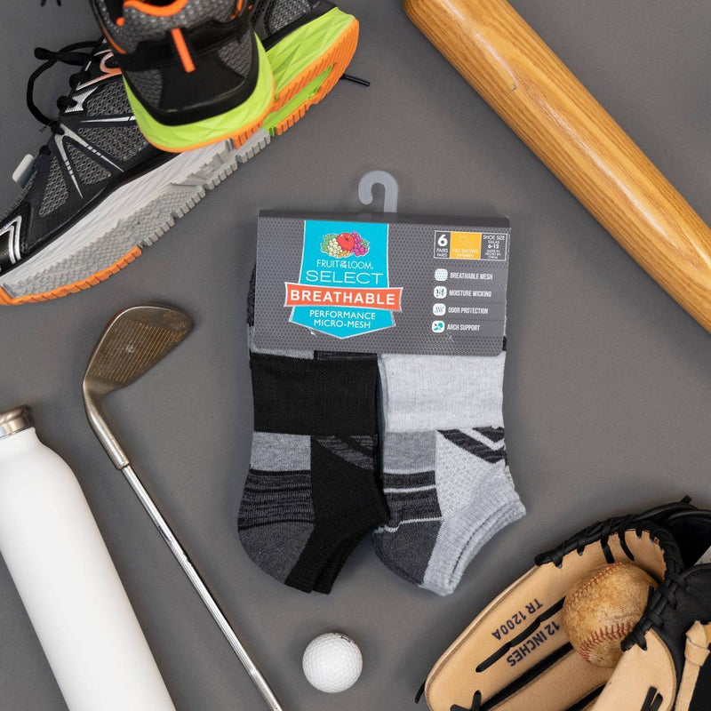 Fruit of the Loom Men's 6pk Breathable Performance No Show Socks - Black 6-12