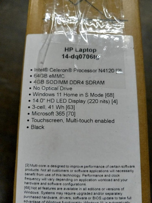 HP 14" Touchscreen Laptop Intel Celeron Windows 11 Black 14-dq0706tg SEE DETAILS