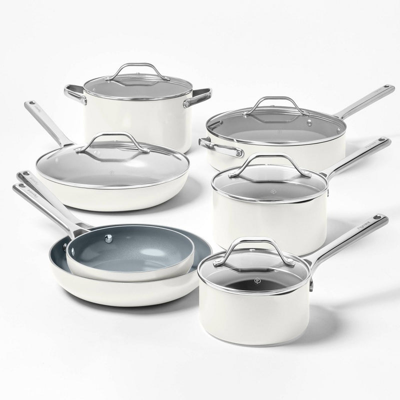 12pc Nonstick Ceramic Coated Aluminum Cookware Set Cream - Figmint (LOCAL PICKUP ONLY)