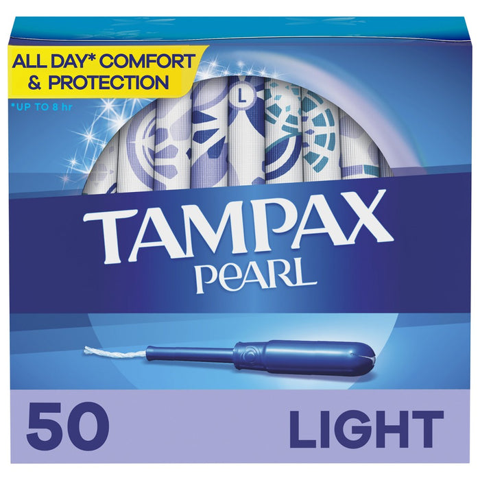 Tampax Pearl Light Absorbency Plastic Applicator and LeakGuard Braid Tampons - Unscented - 50ct