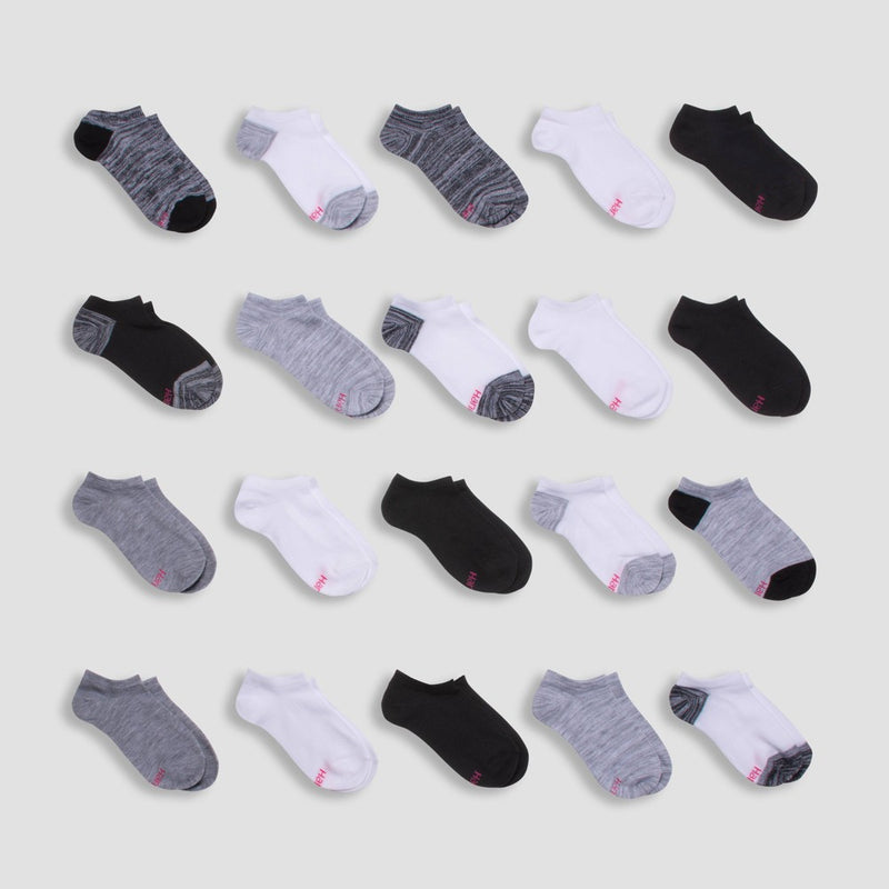 Hanes Girls' 20pk No Show Athletic Socks - Colors May Vary L