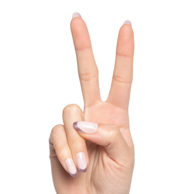 Olive & June Press On Fake Nails - Oval Medium - Metallic French Lilac Shimmer - 42ct: Long-Lasting, Salon-Quality, Non-Toxic Glue Adhesive
