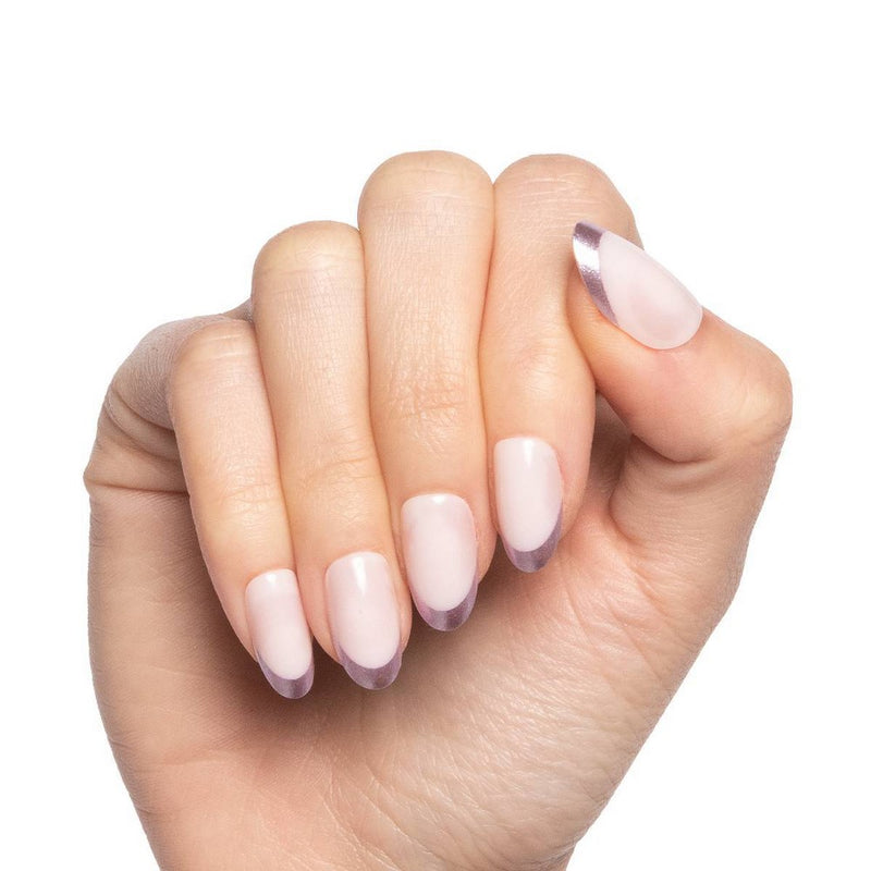 Olive & June Press On Fake Nails - Oval Medium - Metallic French Lilac Shimmer - 42ct: Long-Lasting, Salon-Quality, Non-Toxic Glue Adhesive