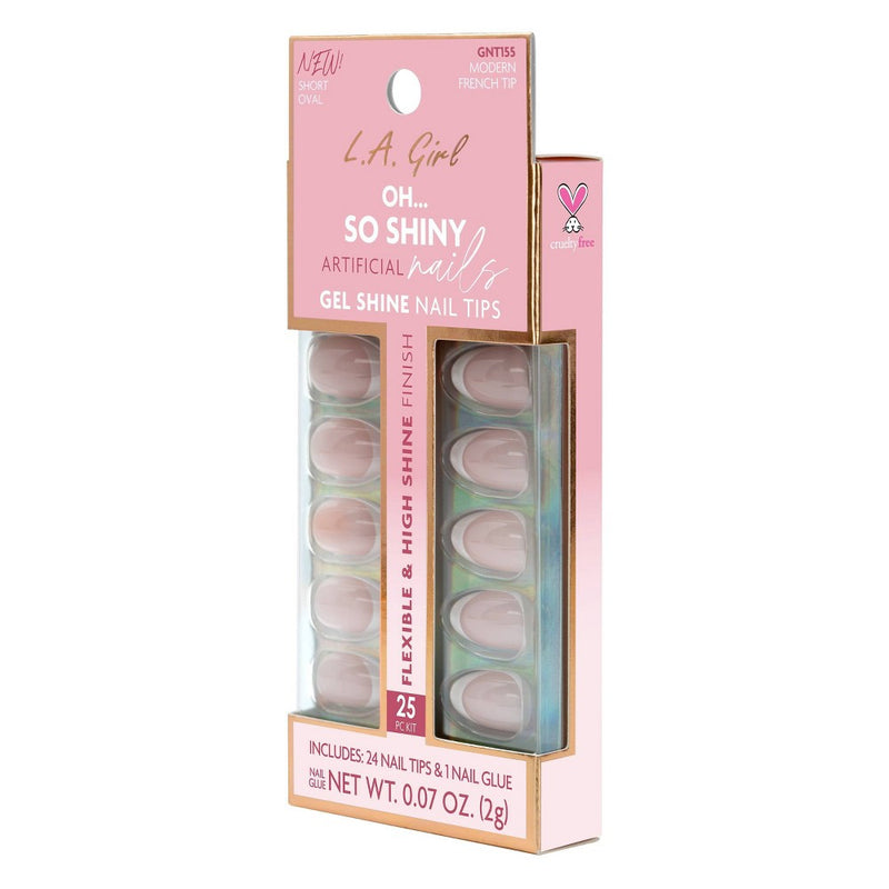 L.A. Girl Artificial Nail Tips- Oh So Shiny - Modern French Tip - 25ct