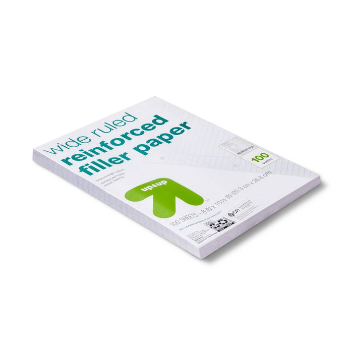 100ct Wide Ruled Reinforced Filler Paper - up & up