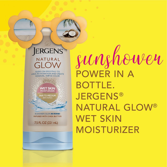Jergens Natural Glow Wet Skin Moisturizer, In-Shower Self Tanner Body Lotion, Fair To Medium Tone - 7.5 fl oz