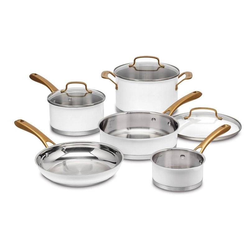 Cuisinart Classic 8pc Stainless Steel Cookware Set with Brushed Gold Handles Matte White (LOCAL PICKUP ONLY)