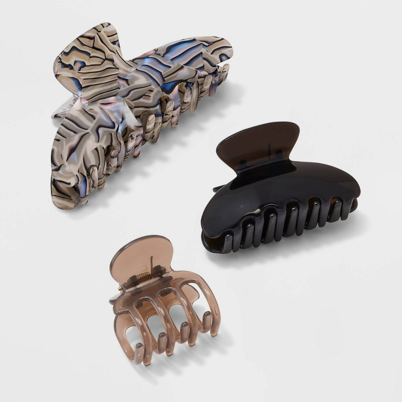 Claw Hair Clip Set 3pc - A New Day Black/Gray