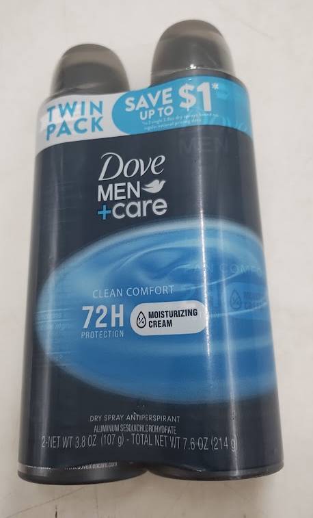 Dove Men+Care 72-Hour Clean Comfort Dry Spray  - 3.8oz/2ct. EXP: 01/27