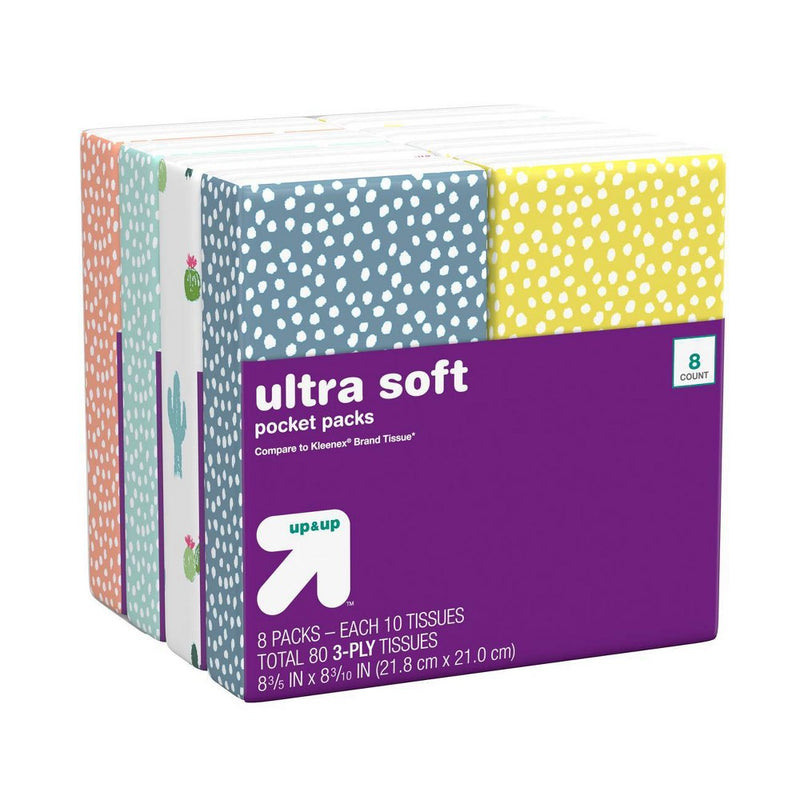 Facial Tissue Pocket Pack - 10ct/8pk - Up&Up (Compare to Kleenex)