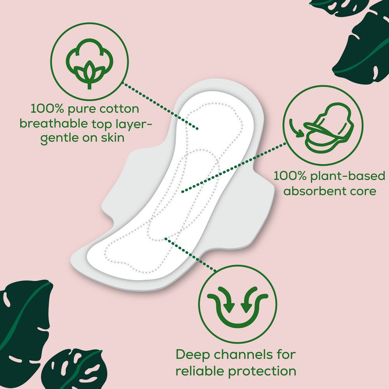 L . Organic Cotton Topsheet Ultra Thin Regular Absorbency Pads with Wings - 56ct