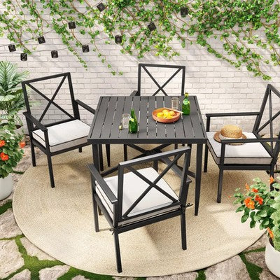 Searsburg Aluminum 4 Person Slat Top Square Patio Dining Table, Outdoor Furnitur (LOCAL PICKUP ONLY)