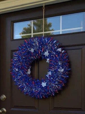 Bundle of 5 Stars & Stripes 16" Tinsel Wreath Patriotic 4th of July House Decor