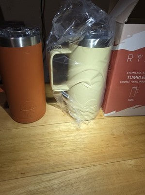 RYZE MUSHROOM COFFEE 16OZ BEIGE STAINLESS STEEL TUMBLER DOUBLE WALL BRAND NEW