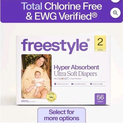 Freestyle Hyper Absorbent Ultra Soft TCF Baby Diapers, Size 2, 56 Count (Select