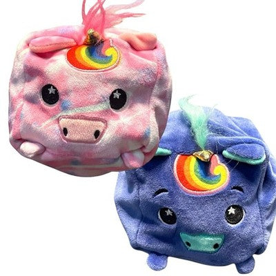 Moosh Moosh Plush Unicorn Reversible Raindrop Rainbow Squared Flip Em Animal 4"
