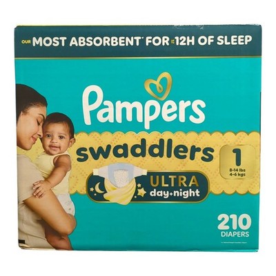 Pampers Swaddlers Ultra Day & Night Diapers, 210 Count, Size 1(8-14lbs)