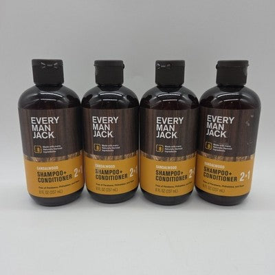 EVERY MANS JACK Men's 2 In 1 Shampoo & Conditioner Sandalwood 8oz SINGLE BOTTLE