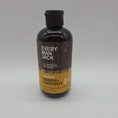 EVERY MANS JACK Men's 2 In 1 Shampoo & Conditioner Sandalwood 8oz SINGLE BOTTLE