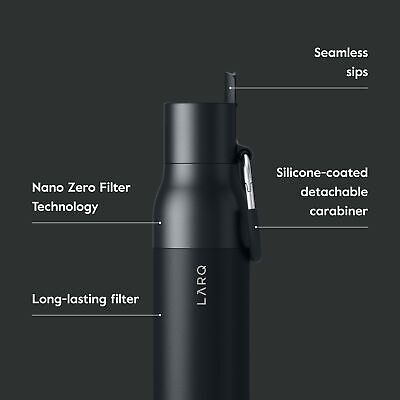 LARQ Bottle Filtered - Insulated Stainless Steel Water Bottle BPA Free With Nano Zero Technology And Long-Lasting Filters, Obsidian Black, 17Oz