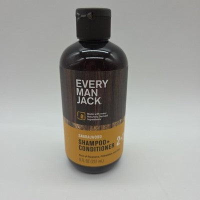 EVERY MANS JACK Men's 2 In 1 Shampoo & Conditioner Sandalwood 8oz SINGLE BOTTLE