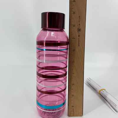 Starbucks Striped Taffy Glass Water Bottle Pink Multi Stipe Twist Lid 20 ounce