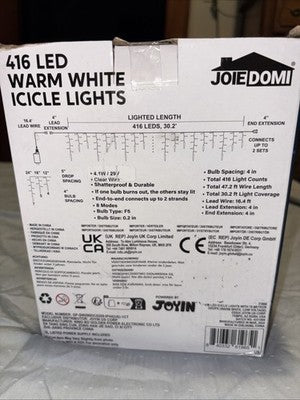 Joiedomi 416 LED Warm White Christmas Icicle Lights 78 Meteor Drops 30.2 ft