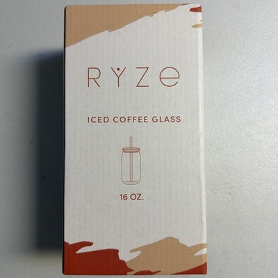 Iced Coffee Glass Jar, Lid, Straw - 16 oz - NEW - Ryze Mushroom