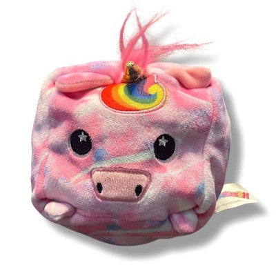 Moosh Moosh Plush Unicorn Reversible Raindrop Rainbow Squared Flip Em Animal 4"