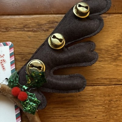 NWT Scunci Merry Reindeer Antler Sequined Holiday Headband w/ bells by Conair
