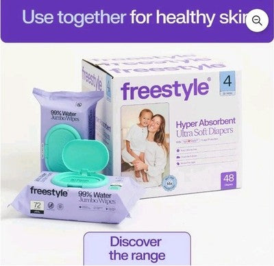 Freestyle Hyper Absorbent Ultra Soft TCF Baby Diapers, Size 2, 56 Count (Select