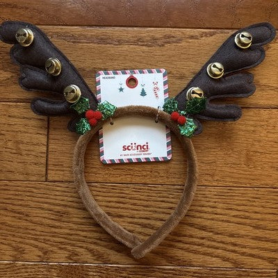 NWT Scunci Merry Reindeer Antler Sequined Holiday Headband w/ bells by Conair