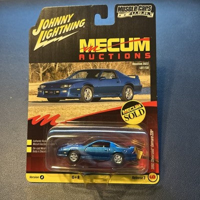 Johnny Lightning Diecast 1992 Chevy Camera Z28 Mecum Auctions Medium Quasar Blue Toy Vehicle - 1:64 Scale