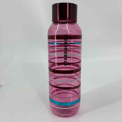 Starbucks Striped Taffy Glass Water Bottle Pink Multi Stipe Twist Lid 20 ounce