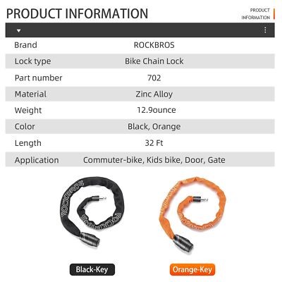 ROCKBROS Bike Chain Lock, Heavy Duty Anti Theft, 3 Ft Long, 5mm Thick Bicycle...