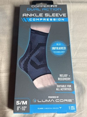 NEW! Copper Fit Dual Action Compression Ankle Sleeve S/M Luma Core …D