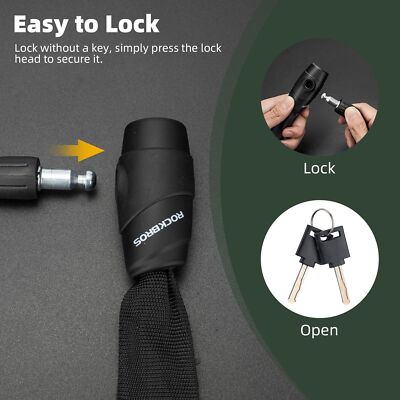 ROCKBROS Bike Chain Lock, Heavy Duty Anti Theft, 3 Ft Long, 5mm Thick Bicycle...