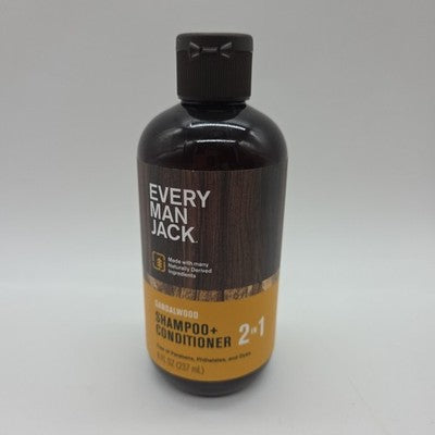 EVERY MANS JACK Men's 2 In 1 Shampoo & Conditioner Sandalwood 8oz SINGLE BOTTLE