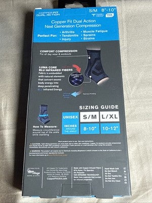 NEW! Copper Fit Dual Action Compression Ankle Sleeve S/M Luma Core …D