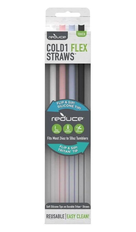 Reduce 4pk Silicone/Tritan Combo Replacement Flexi Straws XL