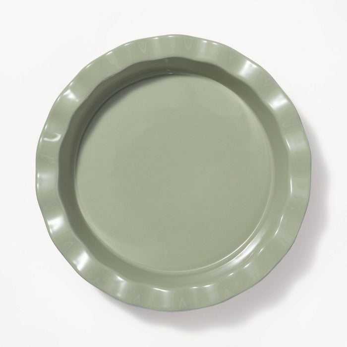 9" Round Stoneware Ruffle Pie Dish Sage Green - Figmint