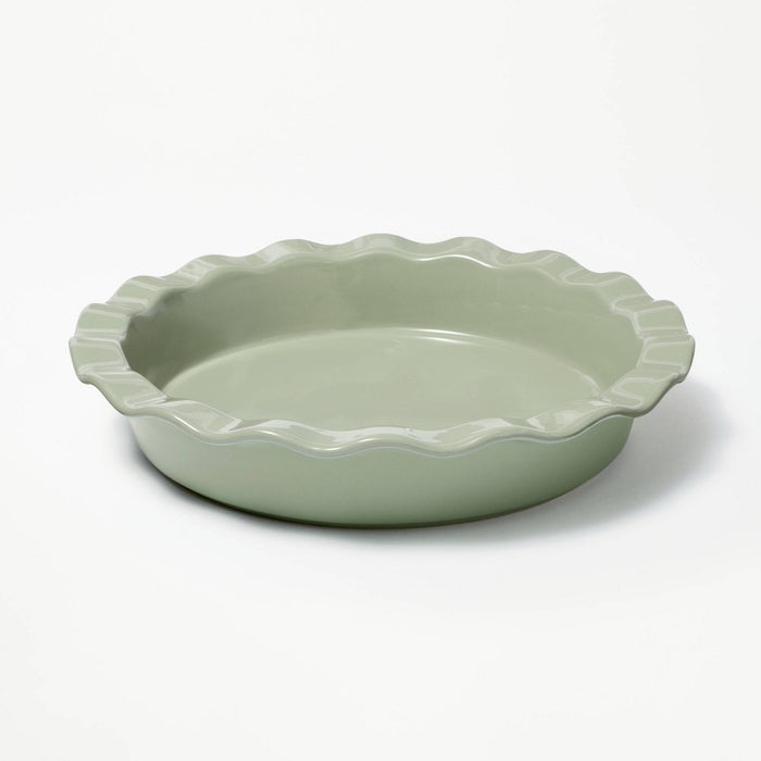 9" Round Stoneware Ruffle Pie Dish Sage Green - Figmint