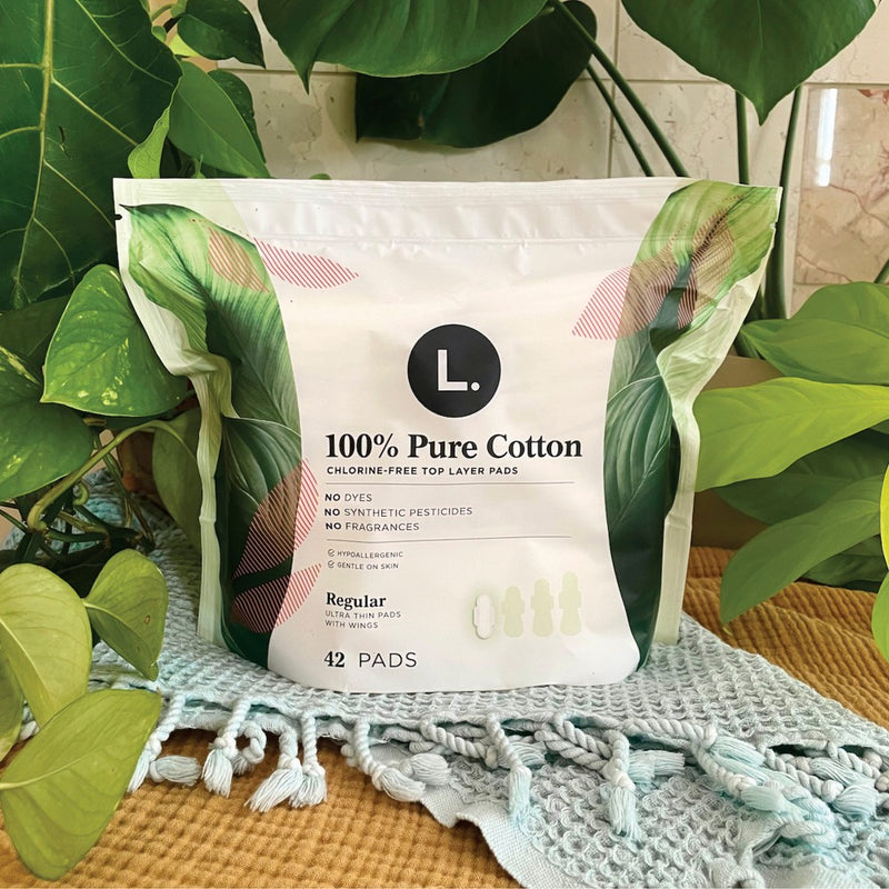 L . Pure Cotton Chlorine Free Top Layer Ultra Thin Super With Wings Unscented Absorbency Pads - 56ct