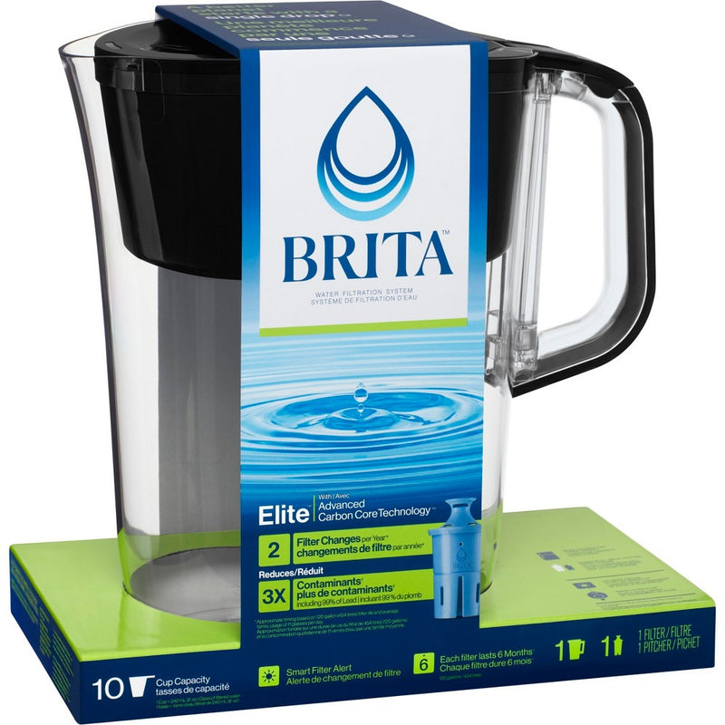 Brita Water Filter 10-Cup Tahoe Water Pitcher Dispenser with Elite Water Filter - Black