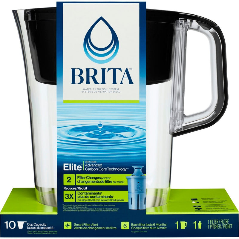 Brita Water Filter 10-Cup Tahoe Water Pitcher Dispenser with Elite Water Filter - Black