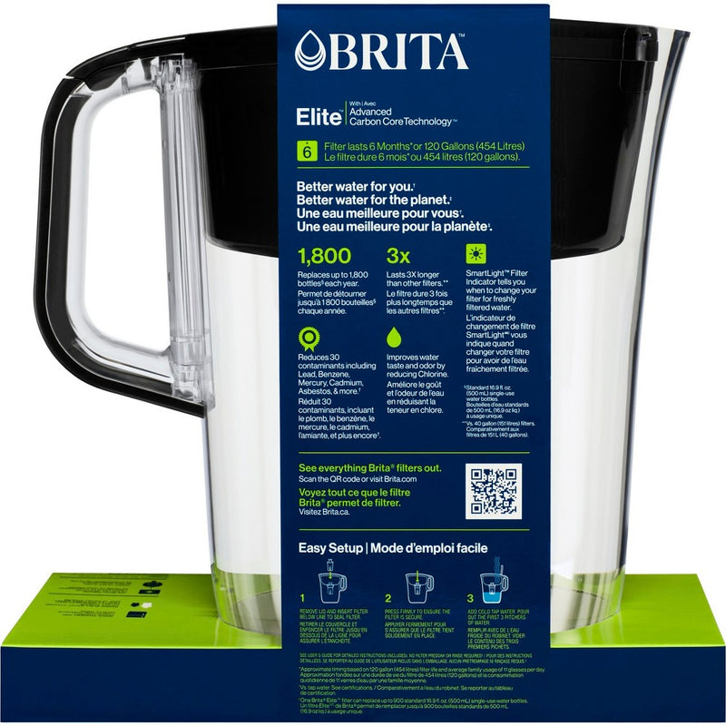 Brita Water Filter 10-Cup Tahoe Water Pitcher Dispenser with Elite Water Filter - Black