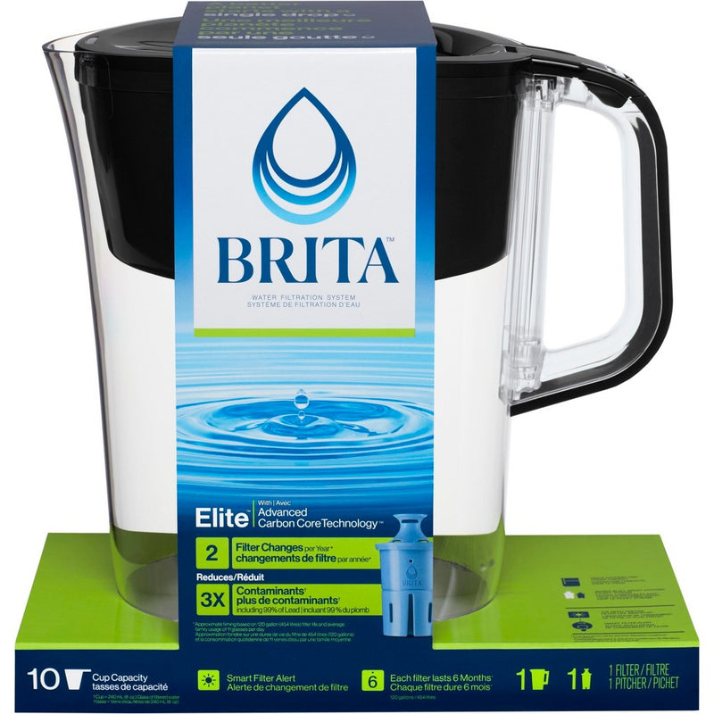 Brita Water Filter 10-Cup Tahoe Water Pitcher Dispenser with Elite Water Filter - Black