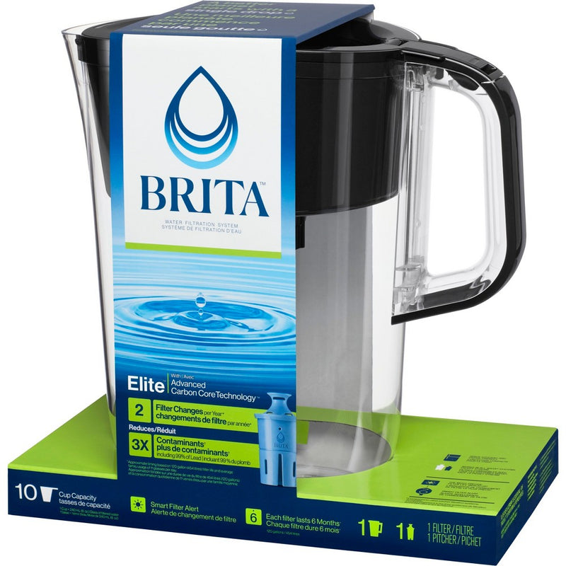Brita Water Filter 10-Cup Tahoe Water Pitcher Dispenser with Elite Water Filter - Black