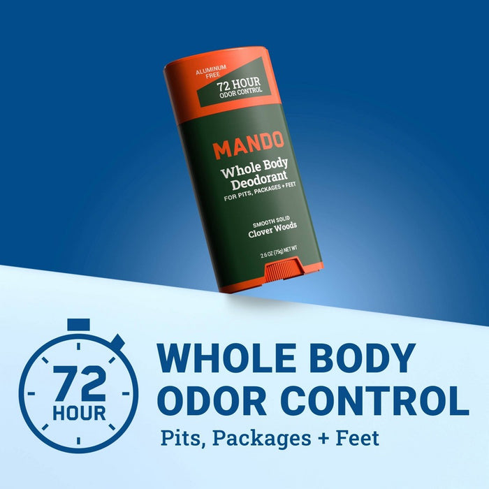 Mando Whole Body Deodorant - Men's Aluminum-Free Smooth Solid Stick Deodorant - Clover Woods - 2.6oz